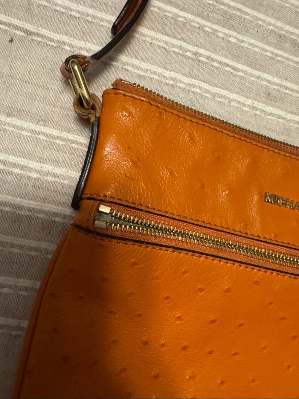 Michael Kors Orange Ostrich-Embossed Crossbody Bag - Picture 3 of 7